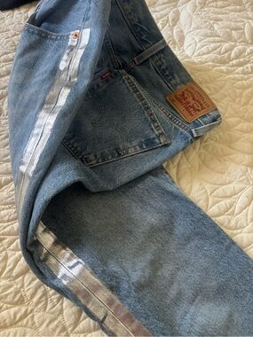 Levi's 501 Light Blue Denim Jeans with Silver Side Stripe W28 L 30